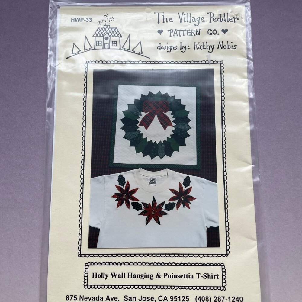 Holly Wall Hanging & Poinssettia Tshirt Applique Sewing Diagram